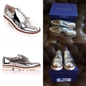 STUART WEITZMAN METALLIC MIRROR OXFORDS $645 7.5